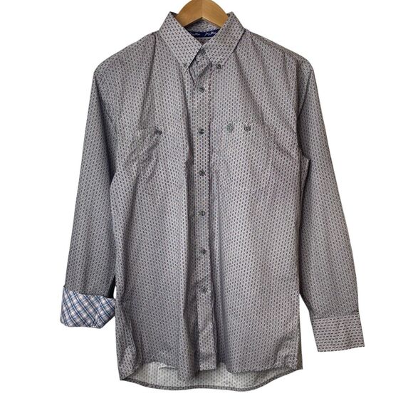 Wrangler George Strait Mens Medium Button Up Shirt Long Sleeve Gray Berry White - Picture 1 of 10